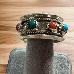 Native American Sterling Silver Spinning Signed Gemstone Ring